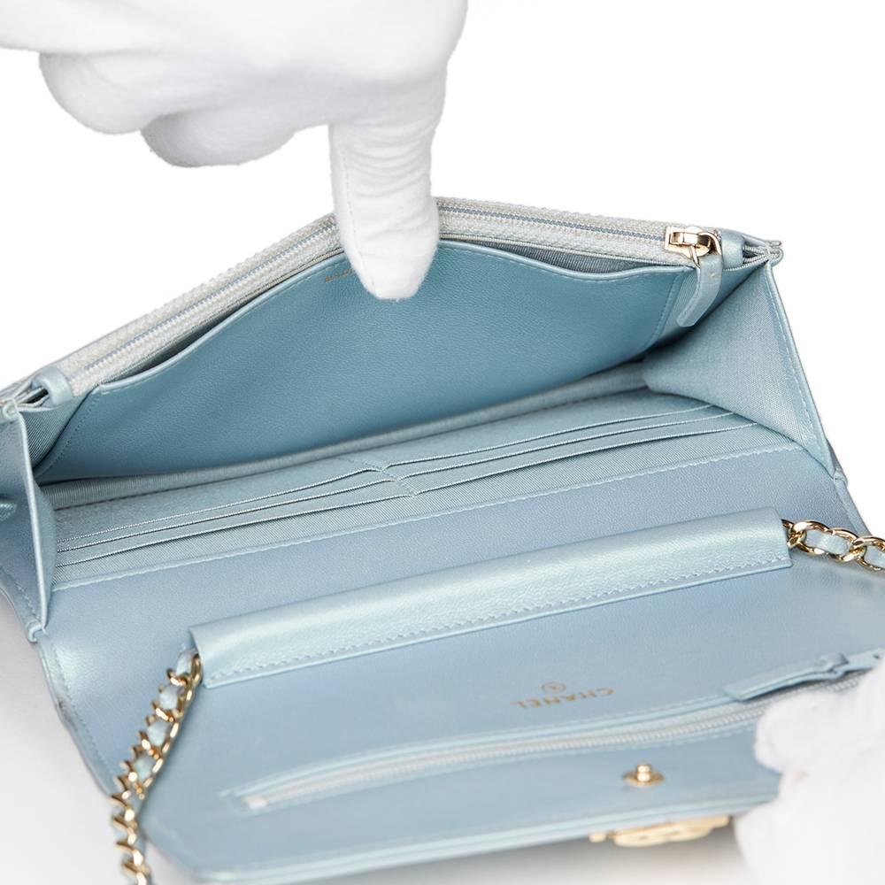 Women's 2016 Chanel Blue Quilted Iridescent Calfskin Boy Wallet-on-Chain WOC