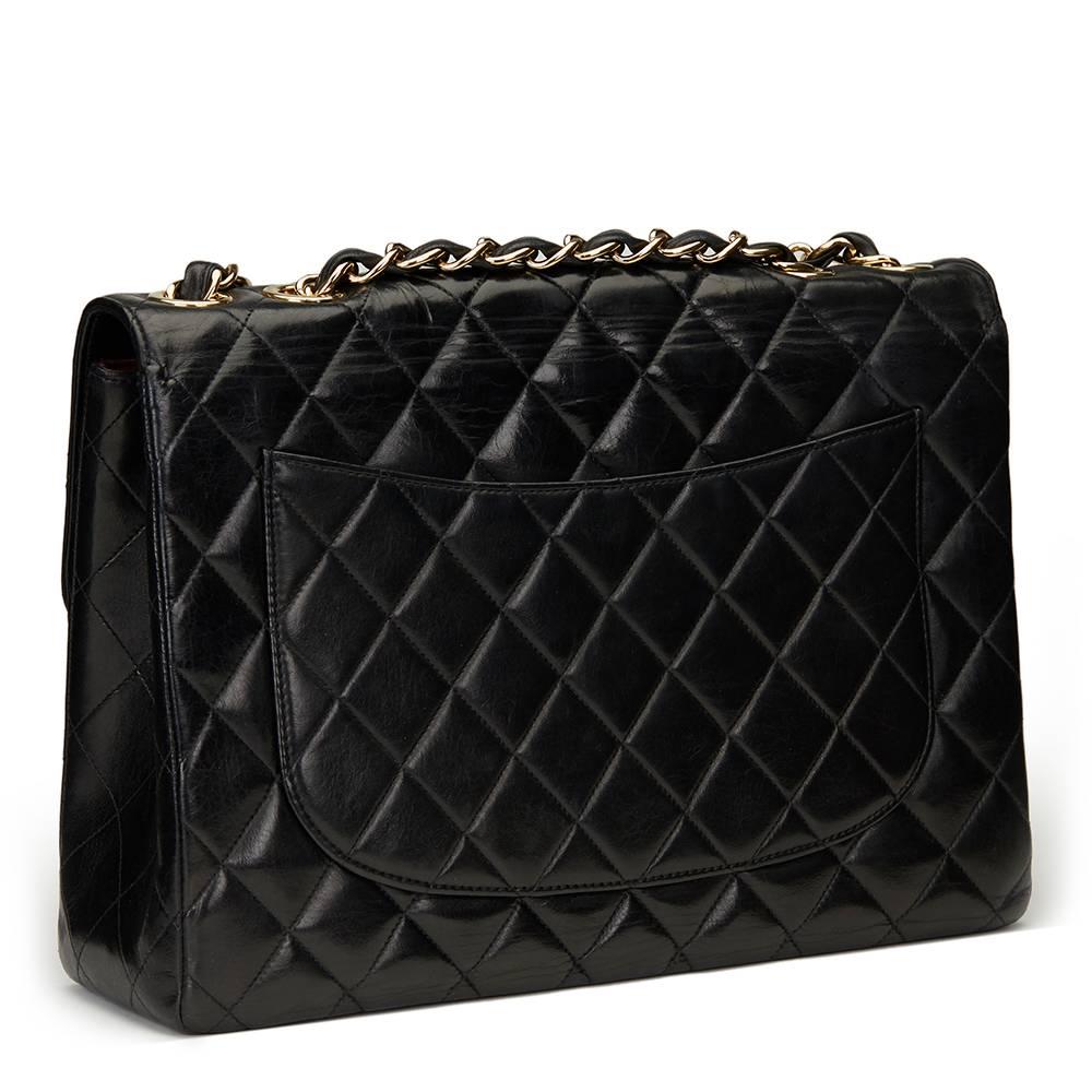 2000 Chanel Black Quilted Lambskin Jumbo XL Flap Bag 1