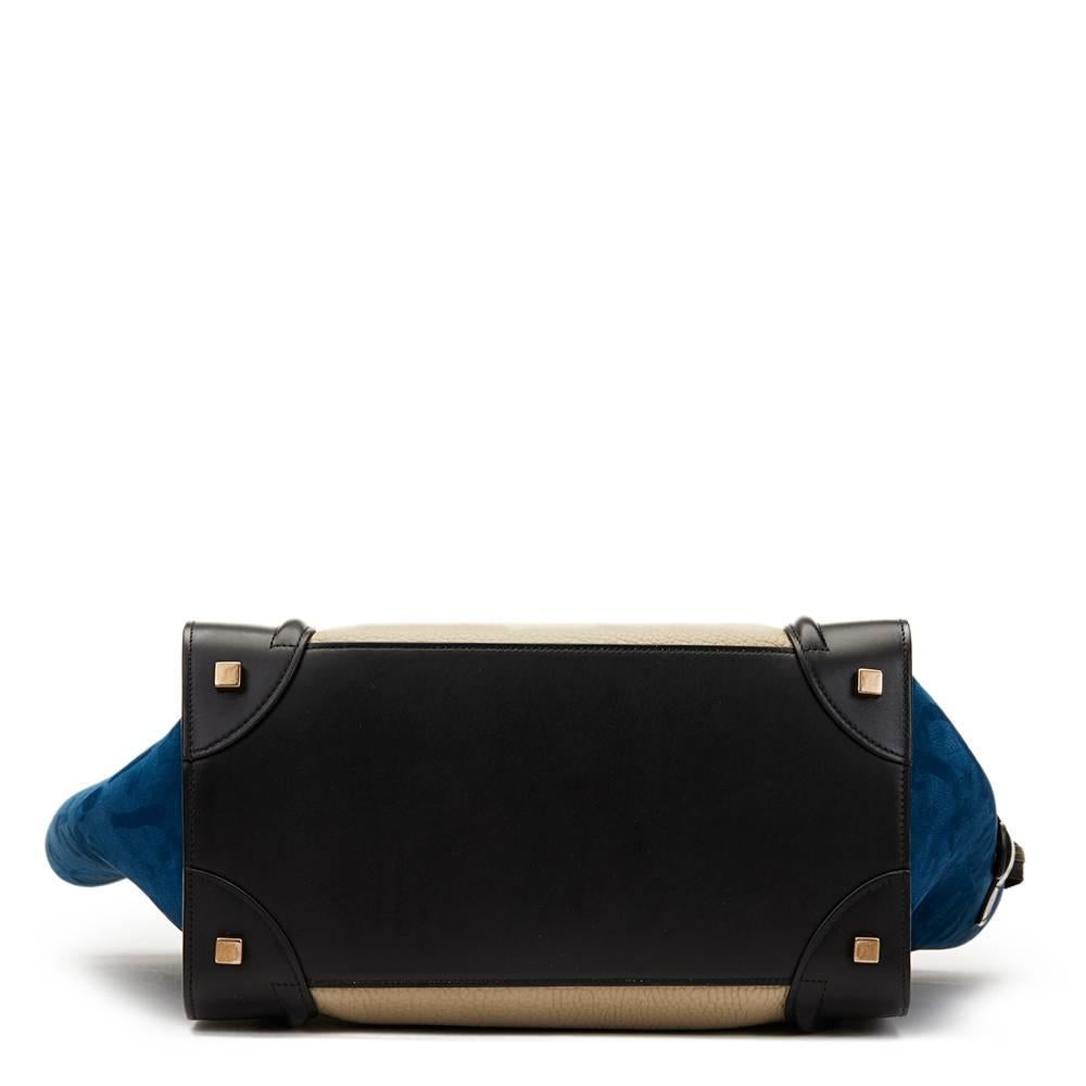 Women's 2015 Céline Blue, Beige, Black Tri-Colour Textured Calfskin & Suede Mini Luggage