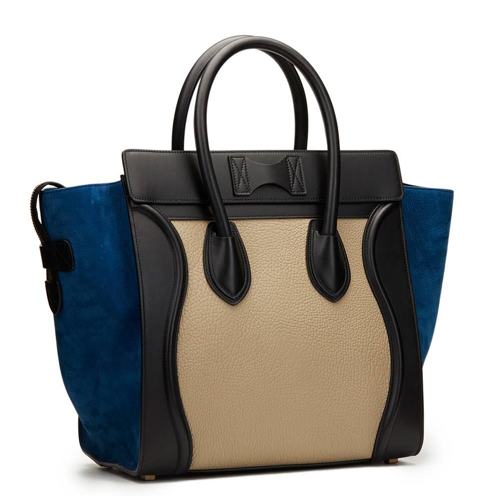 2015 Céline Blue, Beige, Black Tri-Colour Textured Calfskin & Suede Mini Luggage 1