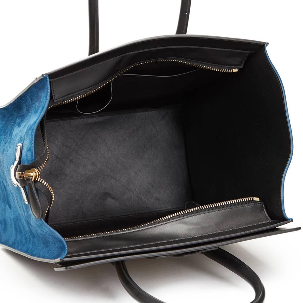 2015 Céline Blue, Beige, Black Tri-Colour Textured Calfskin & Suede Mini Luggage 2