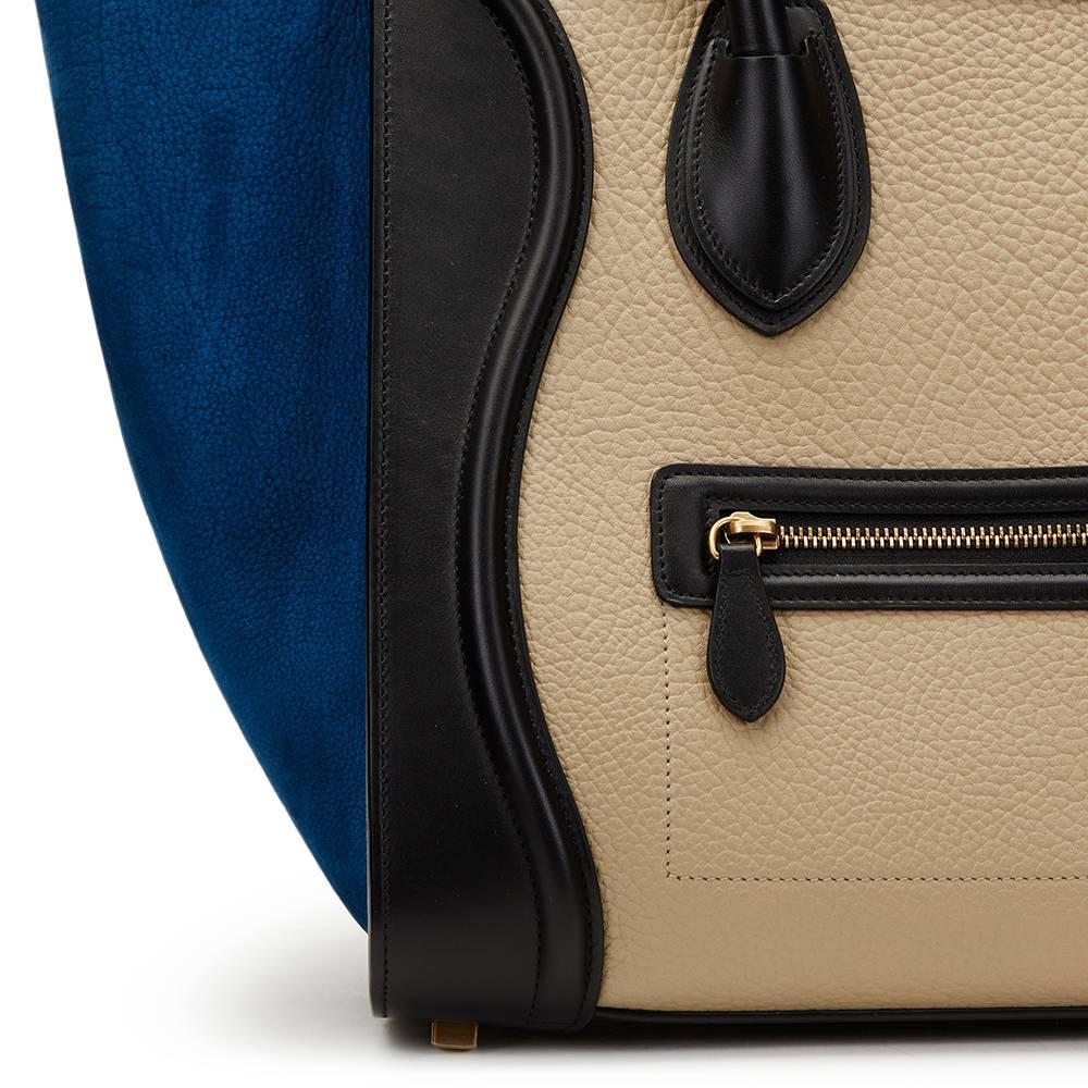 2015 Céline Blue, Beige, Black Tri-Colour Textured Calfskin & Suede Mini Luggage 5