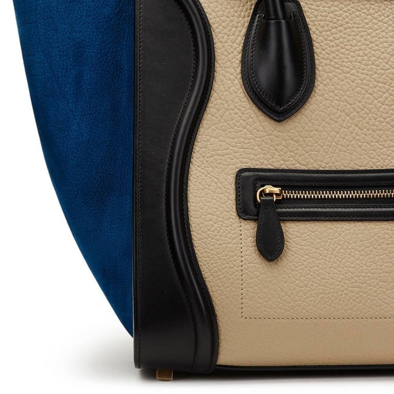 2015 Céline Blue, Beige, Black Tri-Colour Textured Calfskin and Suede ...