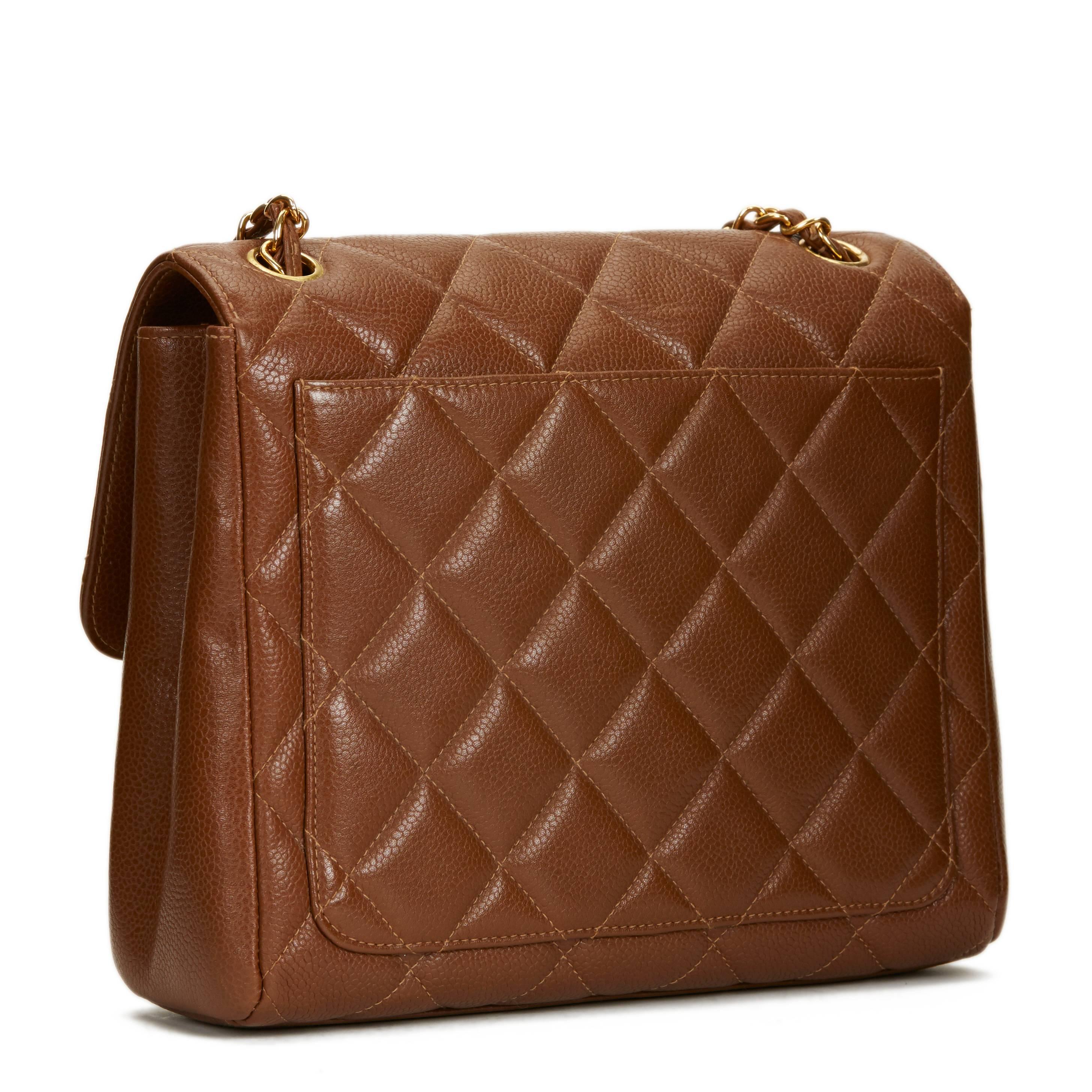 1990s Chanel Chocolate Brown Quilted Caviar Leather Vintage Single Flap Bag 3