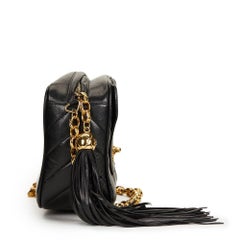 1990s Chanel Black Chevron Quilted Lambskin Vintage Camera Bag