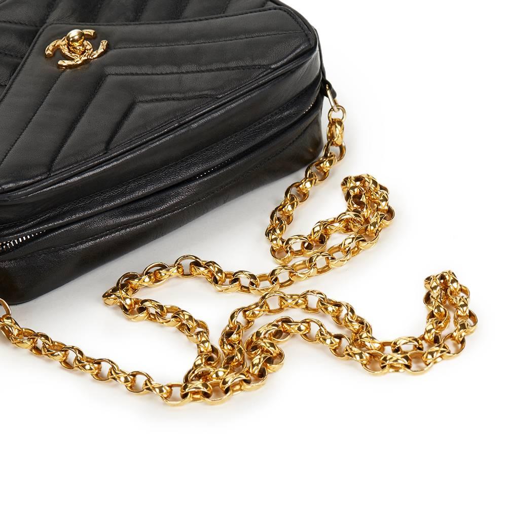1990s Chanel Black Chevron Quilted Lambskin Vintage Camera Bag 3
