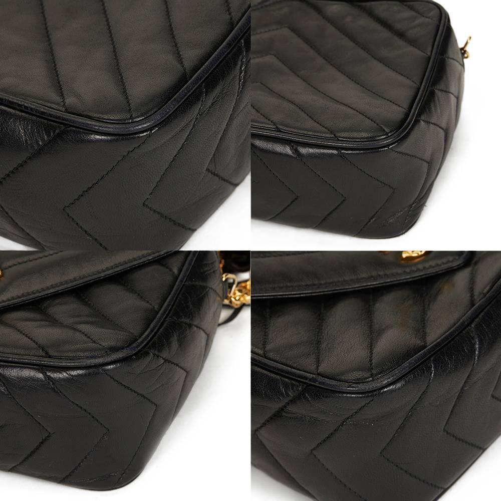 1990s Chanel Black Chevron Quilted Lambskin Vintage Camera Bag 6