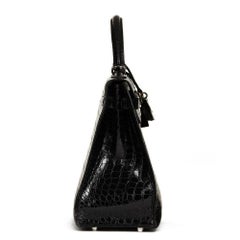 2000 Hermes Schwarz Matte Porosus Krokodil Leder Kelly 32cm Sellier