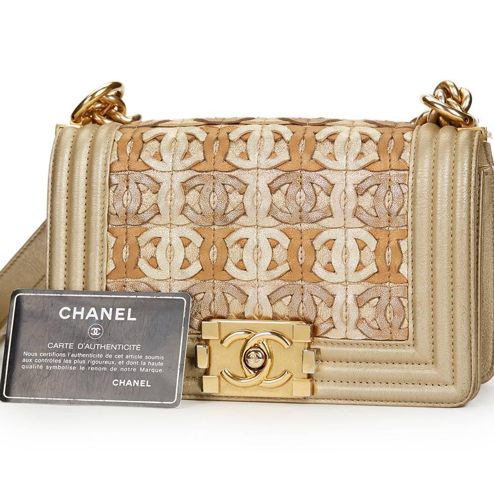 2015 Chanel Light Gold Metallic Lambskin Interwoven CC Small Le Boy Bag 6