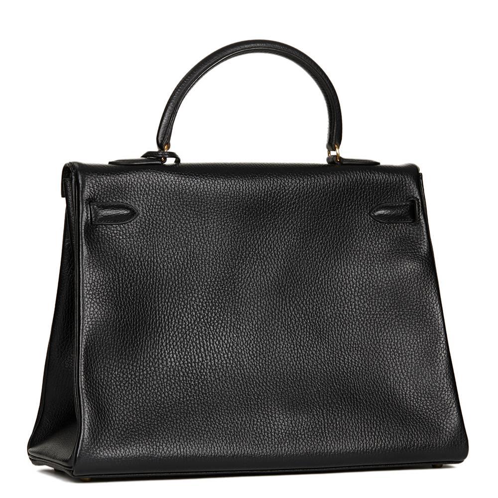 1991 Hermes Black Ardennes Leather Vintage Kelly 35cm Retourne 1