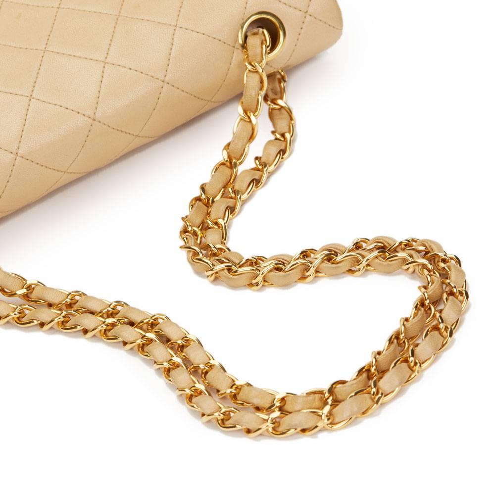 1990s Chanel Beige Quilted Lambskin Vintage Small Classic Double Flap Bag 2