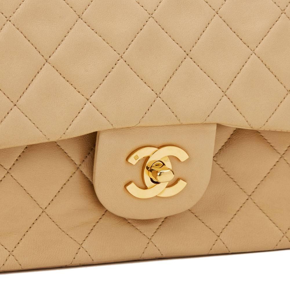 1990s Chanel Beige Quilted Lambskin Vintage Small Classic Double Flap Bag 3