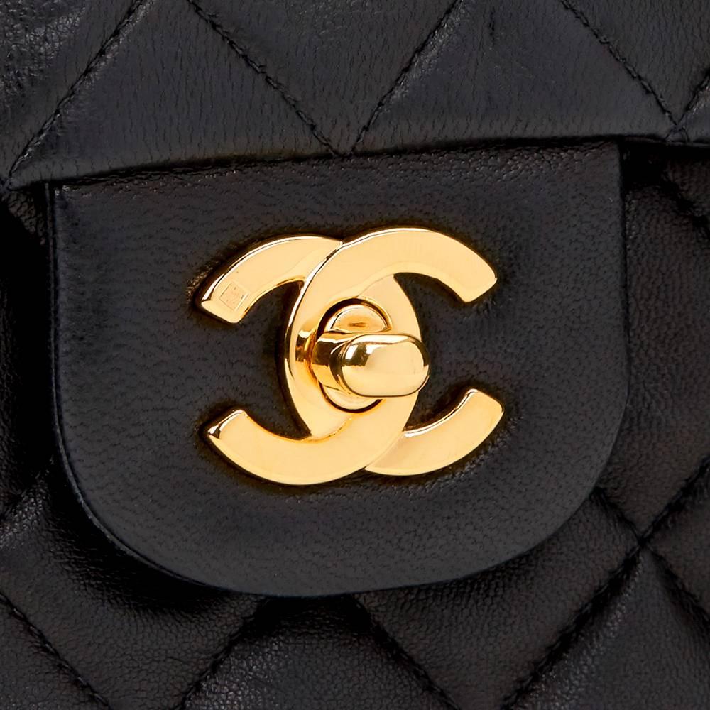 1990s Chanel Black Quilted Lambskin Vintage Medium Classic Double Flap Bag 4