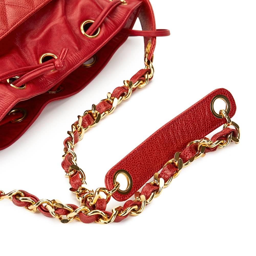 1990s Chanel Red Quilted Caviar Leather Vintage Bucket Bag 1