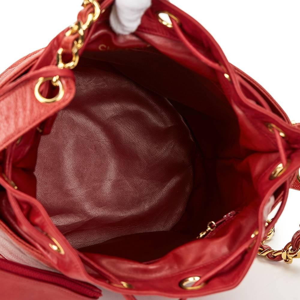 1990s Chanel Red Quilted Caviar Leather Vintage Bucket Bag 3