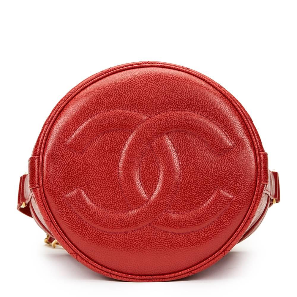 1990s Chanel Red Quilted Caviar Leather Vintage Bucket Bag 4