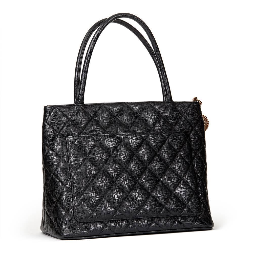 2002 Chanel Black Quilted Caviar Leather Medallion Tote 1