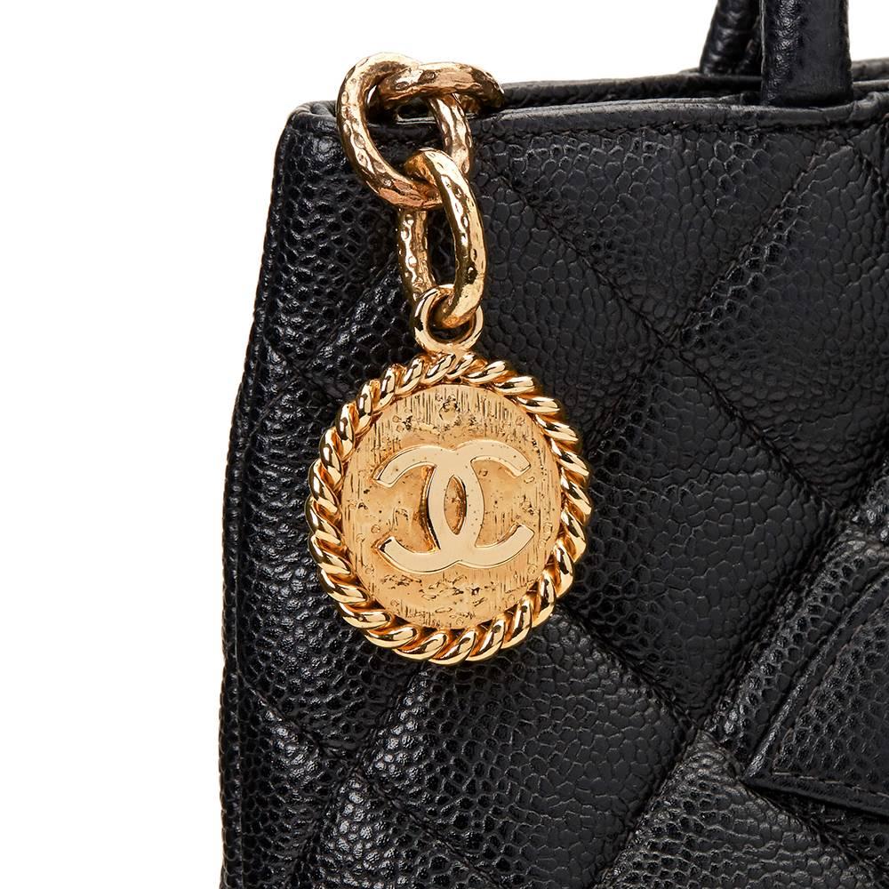 2002 Chanel Black Quilted Caviar Leather Medallion Tote 4