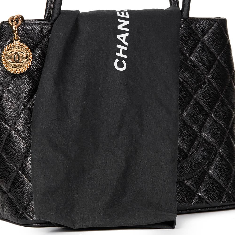 2002 Chanel Black Quilted Caviar Leather Medallion Tote 6