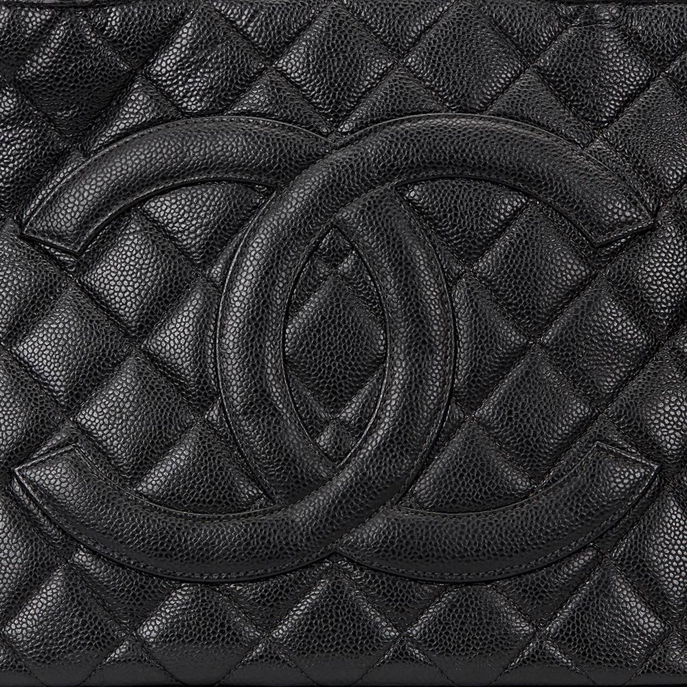 2002 Chanel Black Quilted Caviar Leather Medallion Tote 5