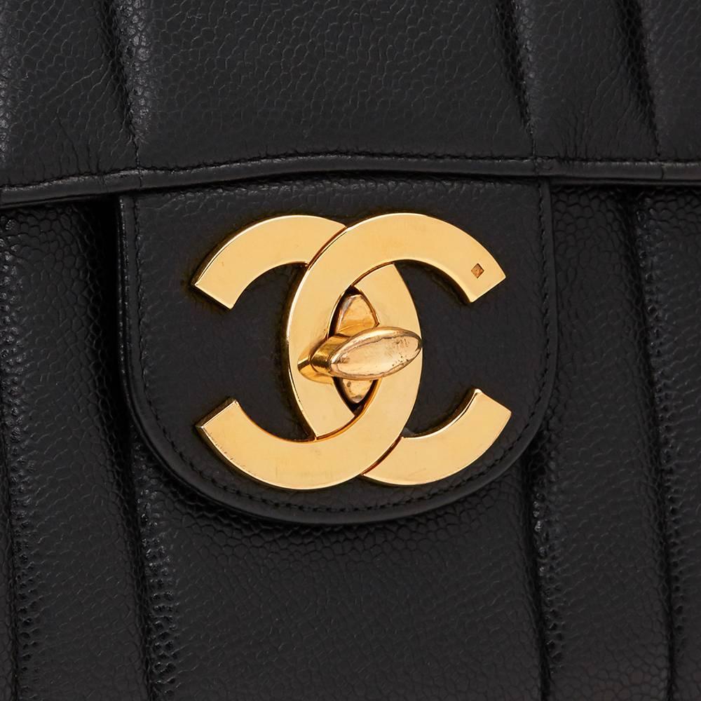 1990s Chanel Black Vertical Quilted Caviar Leather Vintage Jumbo XL Flap Bag 5