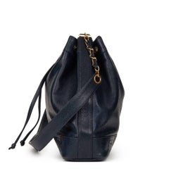 1990s Chanel Navy Caviar Leather Vintage Bucket Bag