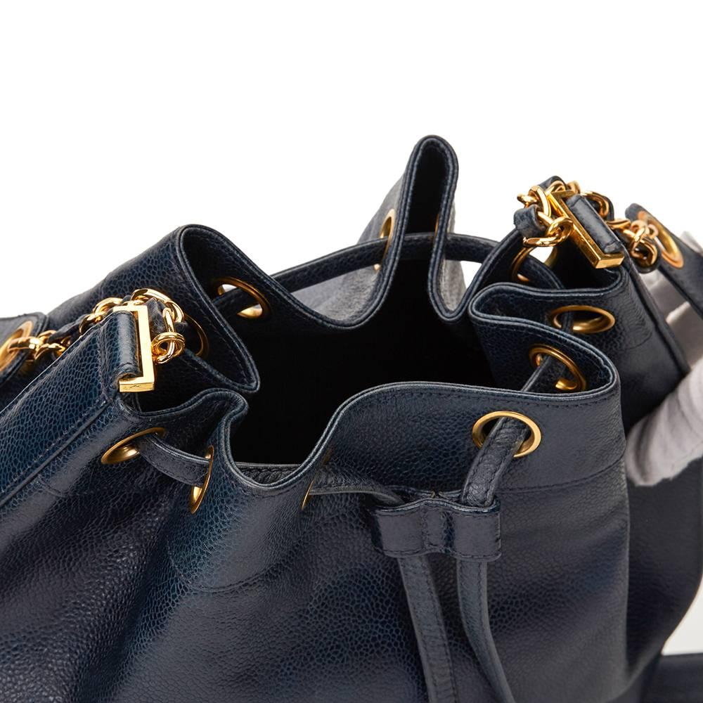 Women's 1990s Chanel Navy Caviar Leather Vintage Bucket Bag
