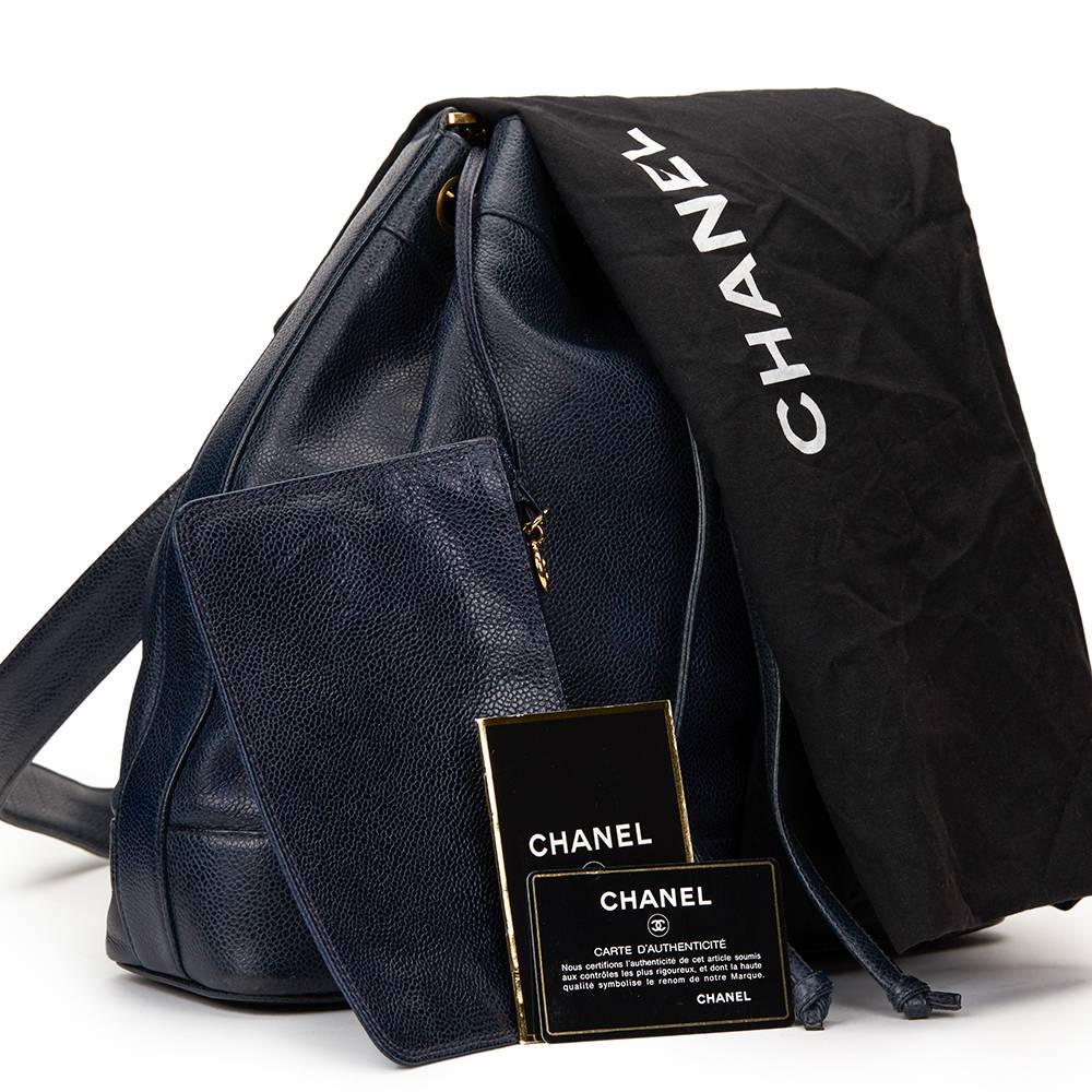 1990s Chanel Navy Caviar Leather Vintage Bucket Bag 5
