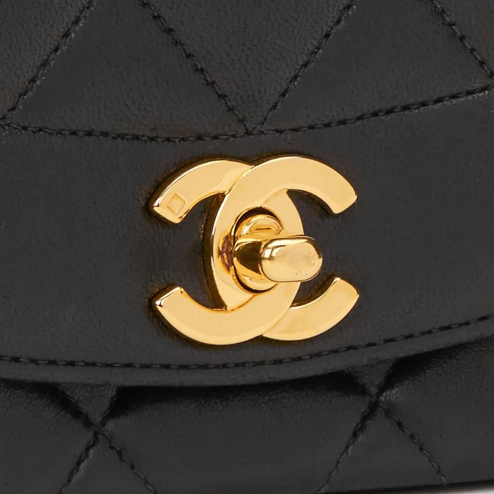 1990s Chanel Black Quilted Lambskin Vintage Small Diana Classic Single Flap Bag 3