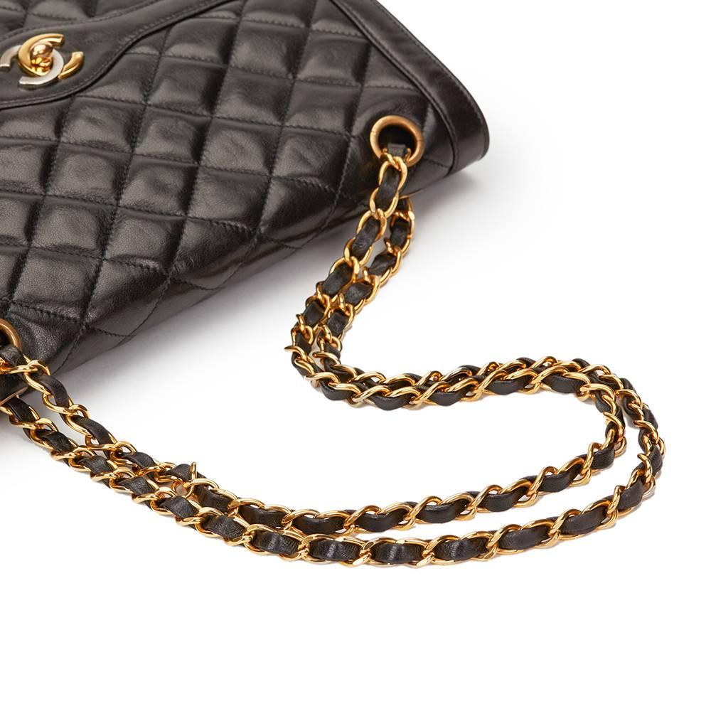 1990s Chanel Black Quilted Lambskin Vintage Limited Edition Classic Double Flap  1