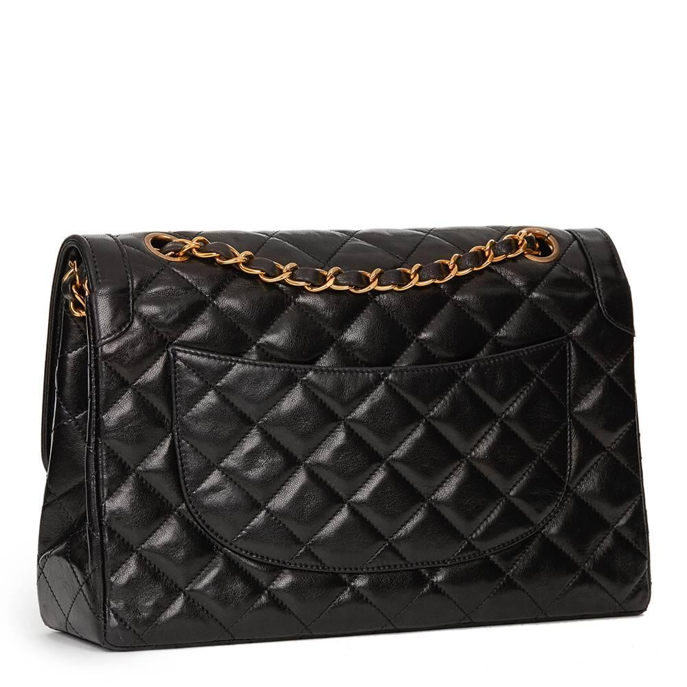 1990s Chanel Black Quilted Lambskin Vintage Limited Edition Classic Double Flap  2