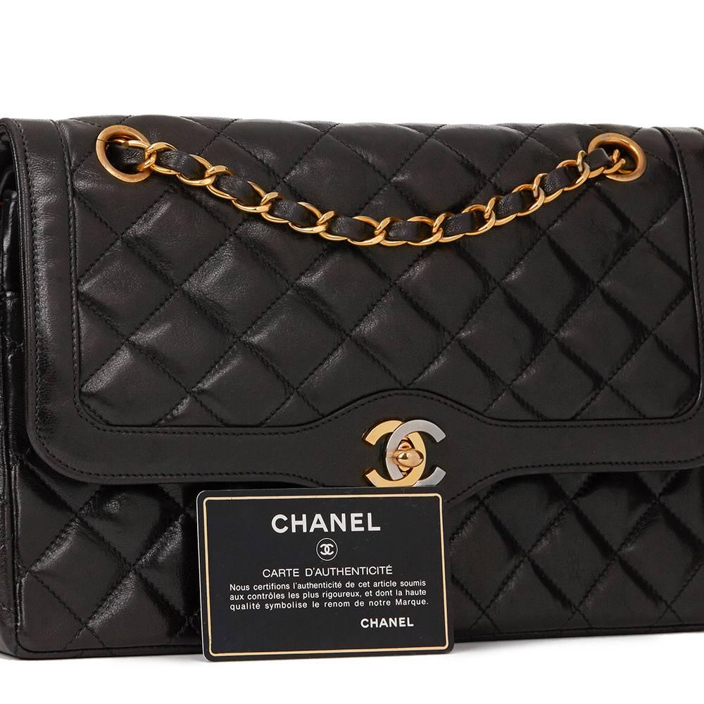 1990s Chanel Black Quilted Lambskin Vintage Limited Edition Classic Double Flap  6