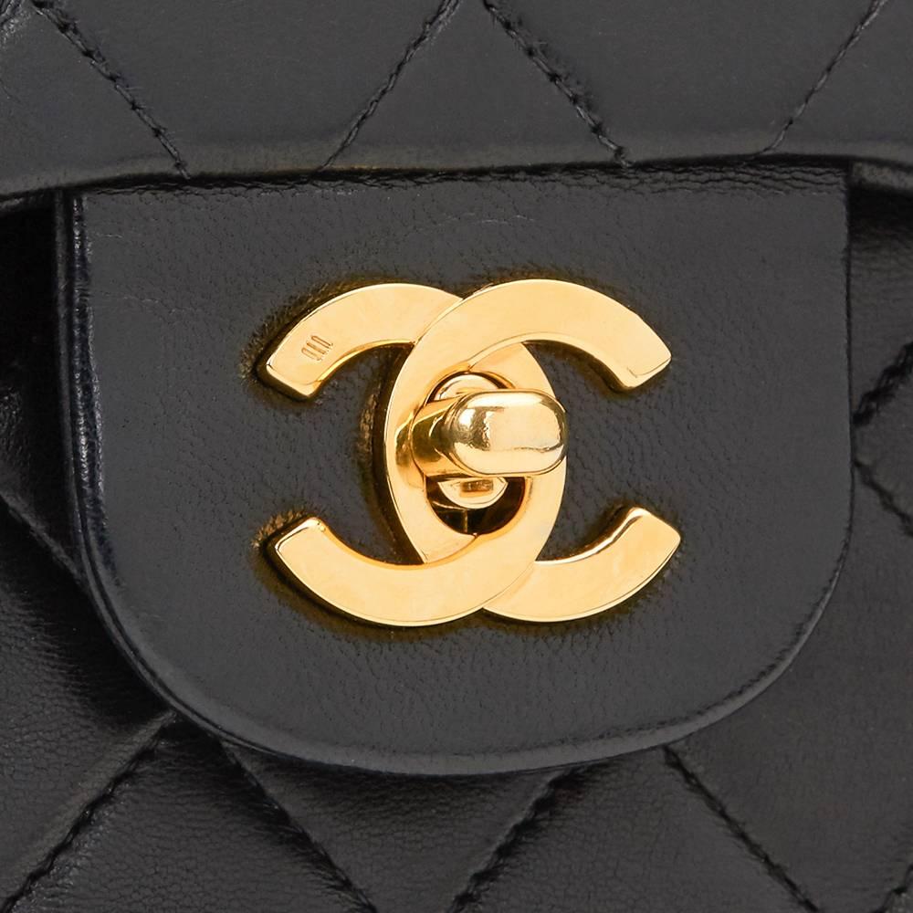1990s Chanel Black Quilted Lambskin Vintage Small Classic Double Flap Bag 5