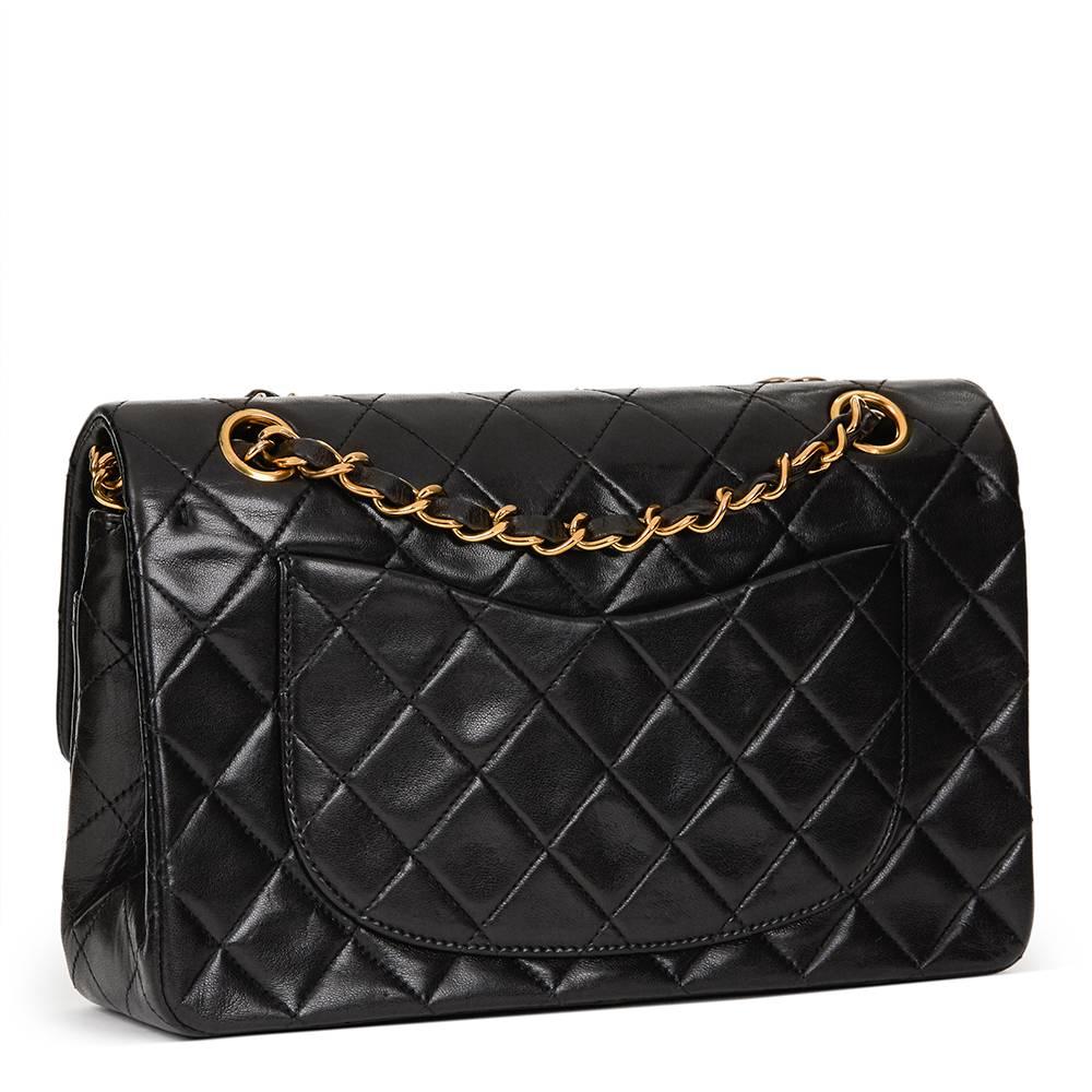 Women's 1990s Chanel Black Quilted Lambskin Vintage Small Classic Double Flap Bag