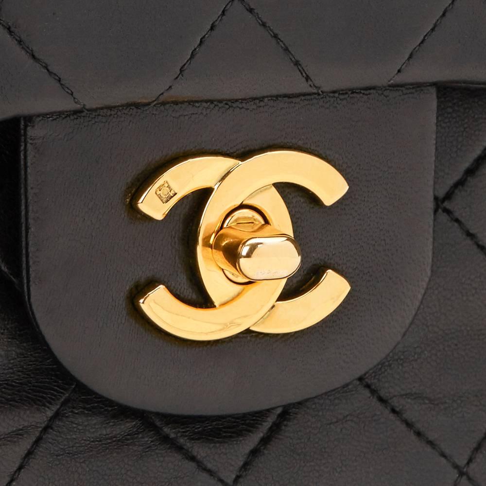 1990s Chanel Black Quilted Lambskin Vintage Small Classic Double Flap Bag 4