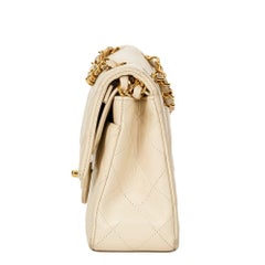 1990s Chanel Ivory Quilted Lambskin Vintage Small Classic Double Flap Bag