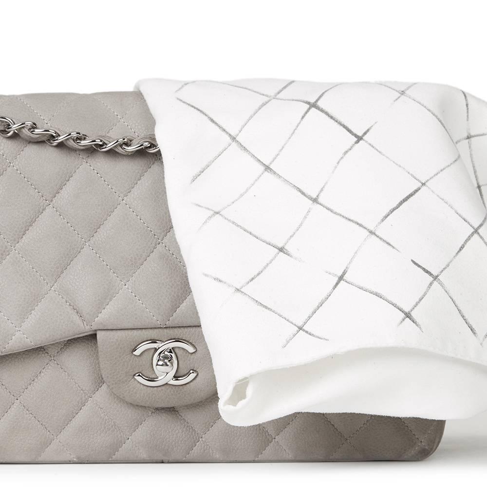 2012 Chanel Grey Quilted Caviar Suede Jumbo Classic Double Flap Bag 2