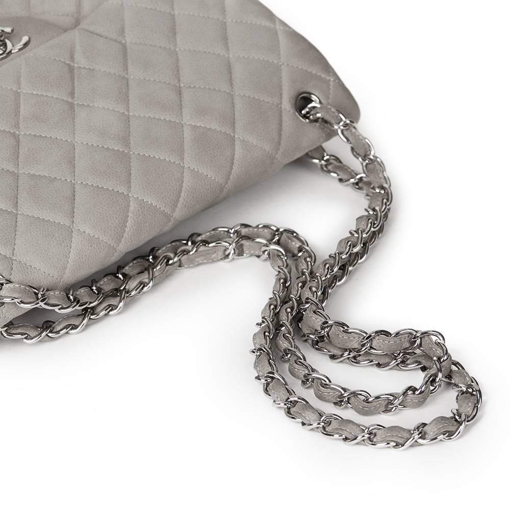 Gray 2012 Chanel Grey Quilted Caviar Suede Jumbo Classic Double Flap Bag