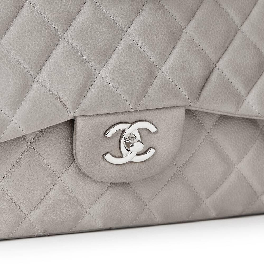 Women's 2012 Chanel Grey Quilted Caviar Suede Jumbo Classic Double Flap Bag