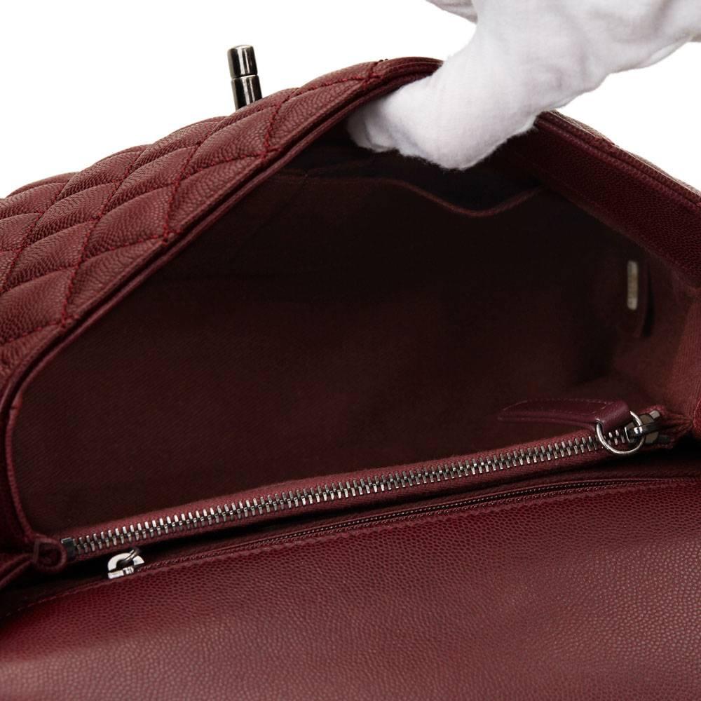 Black 2016 Chanel Burgundy Quilted Caviar Leather Small Coco Handle