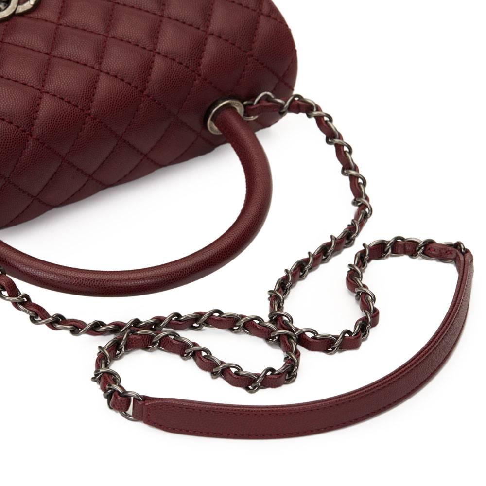 2016 Chanel Burgundy Quilted Caviar Leather Small Coco Handle 1