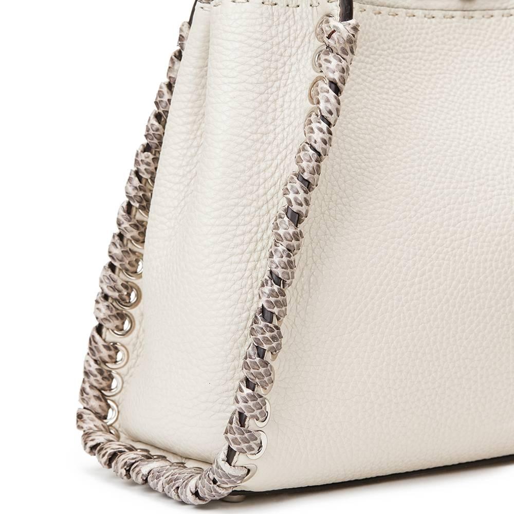 Women's 2017 Fendi Milk-White Roman Calfskin Leather Snakeskin Weave Regular Peekaboo