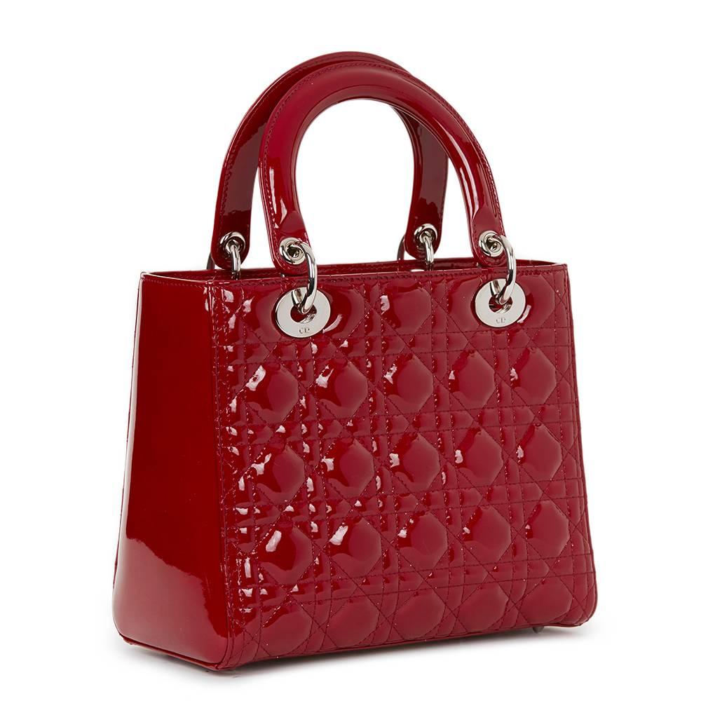 2014 Dior Deep Red Quilted Patent Leather Medium Lady Dior 1