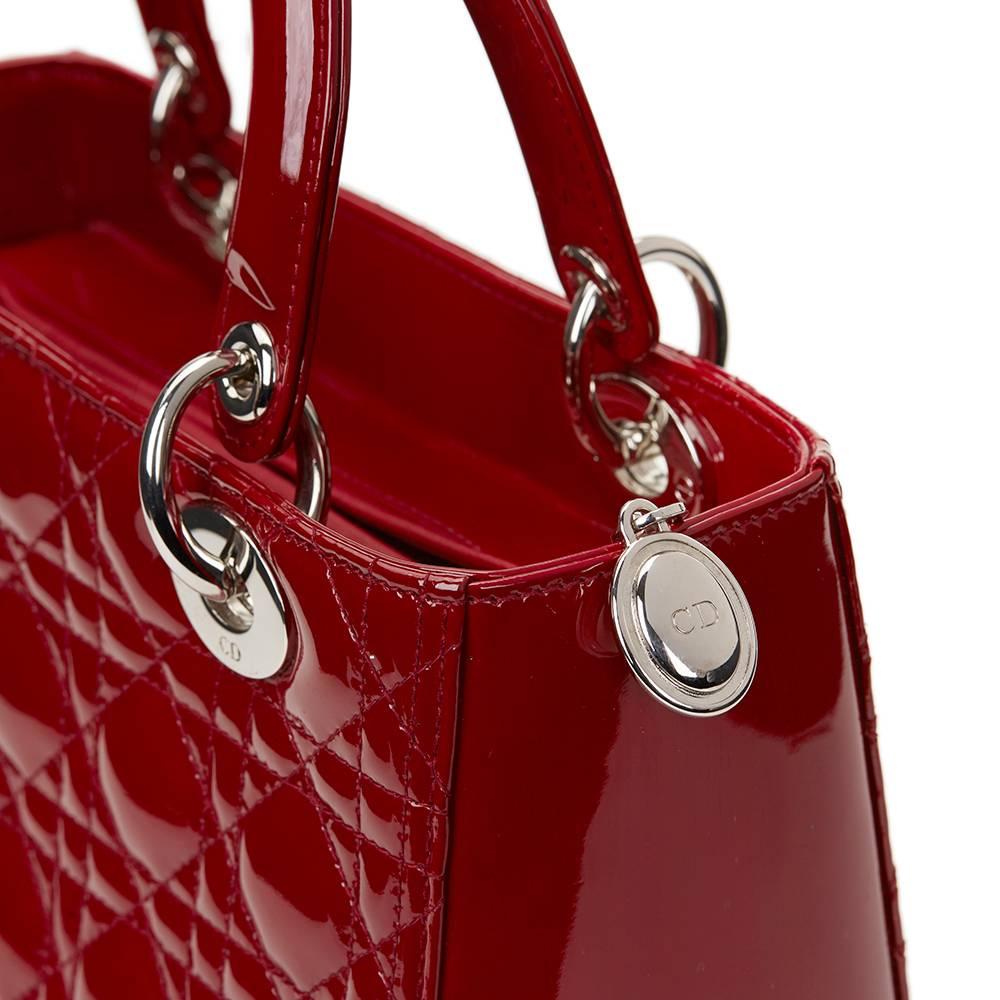 2014 Dior Deep Red Quilted Patent Leather Medium Lady Dior 3