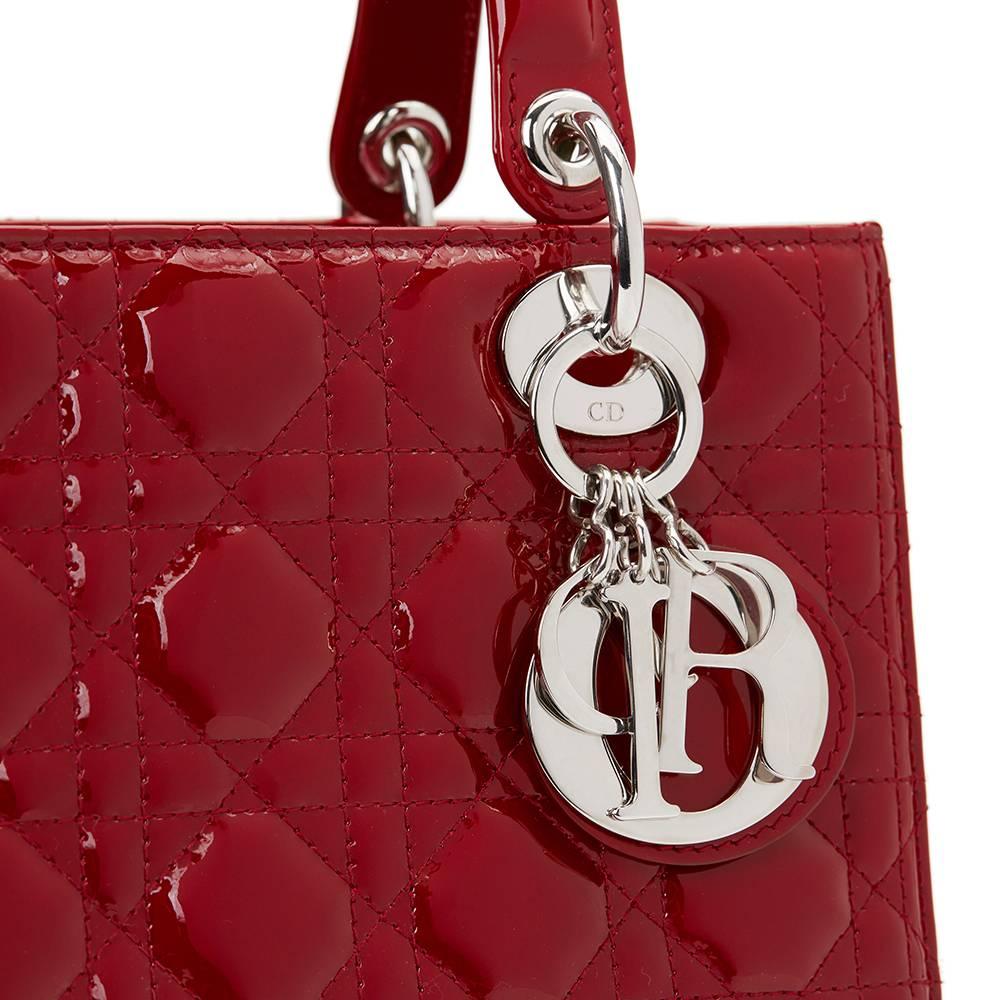 2014 Dior Deep Red Quilted Patent Leather Medium Lady Dior 4