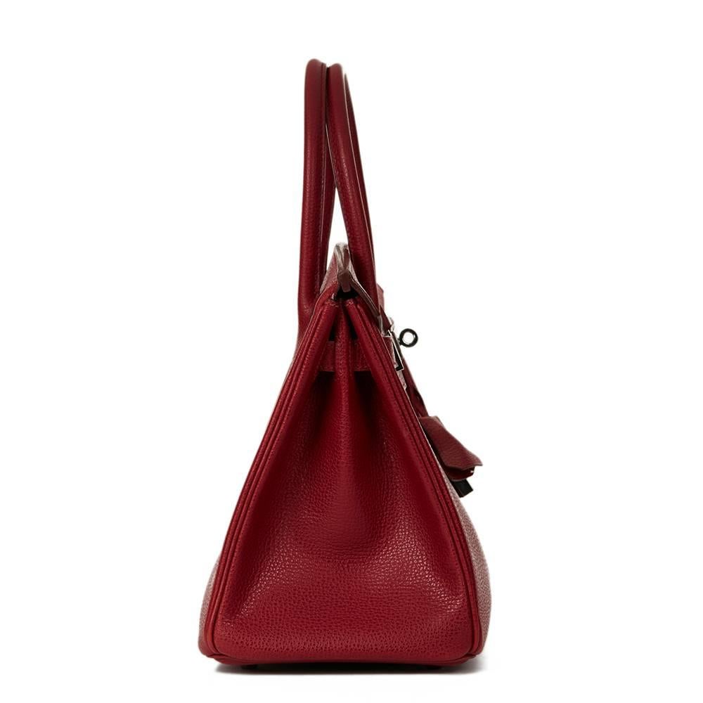 Red 2007 Hermes Rouge Garance Vache Liégée Leather Birkin 30cm