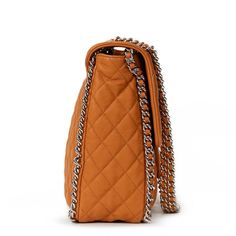 Orange 2012 Chanel Honey Beige Quilted Calfskin Chain Around Maxi Flap Bag