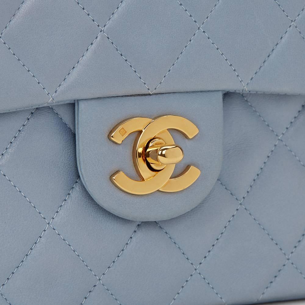 1990s Chanel Sky Blue Quilted Lambskin Vintage Mini Flap Bag In Excellent Condition In Bishop's Stortford, Hertfordshire