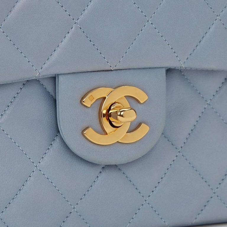 1990s Chanel Sky Blue Quilted Lambskin Vintage Mini Flap Bag at