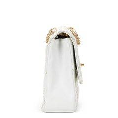 2000s Chanel White Quilted Lambskin Heavy Stitch Single Flap Bag